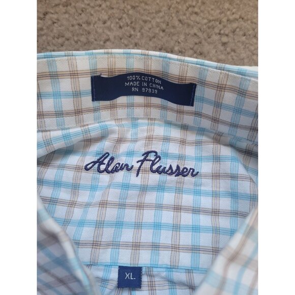 Alan Flusser Plaid Long Sleeve Collared Button Down Size XL Classic Office Wear - Picture 2 of 7